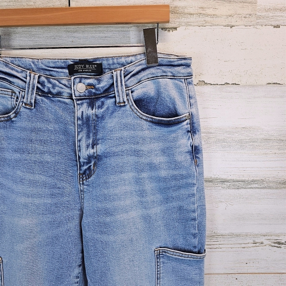Judy Blue Claire Light Wash High Waist Wide Leg Cargo Jeans Stretch Denim 31 - Picture 7 of 13